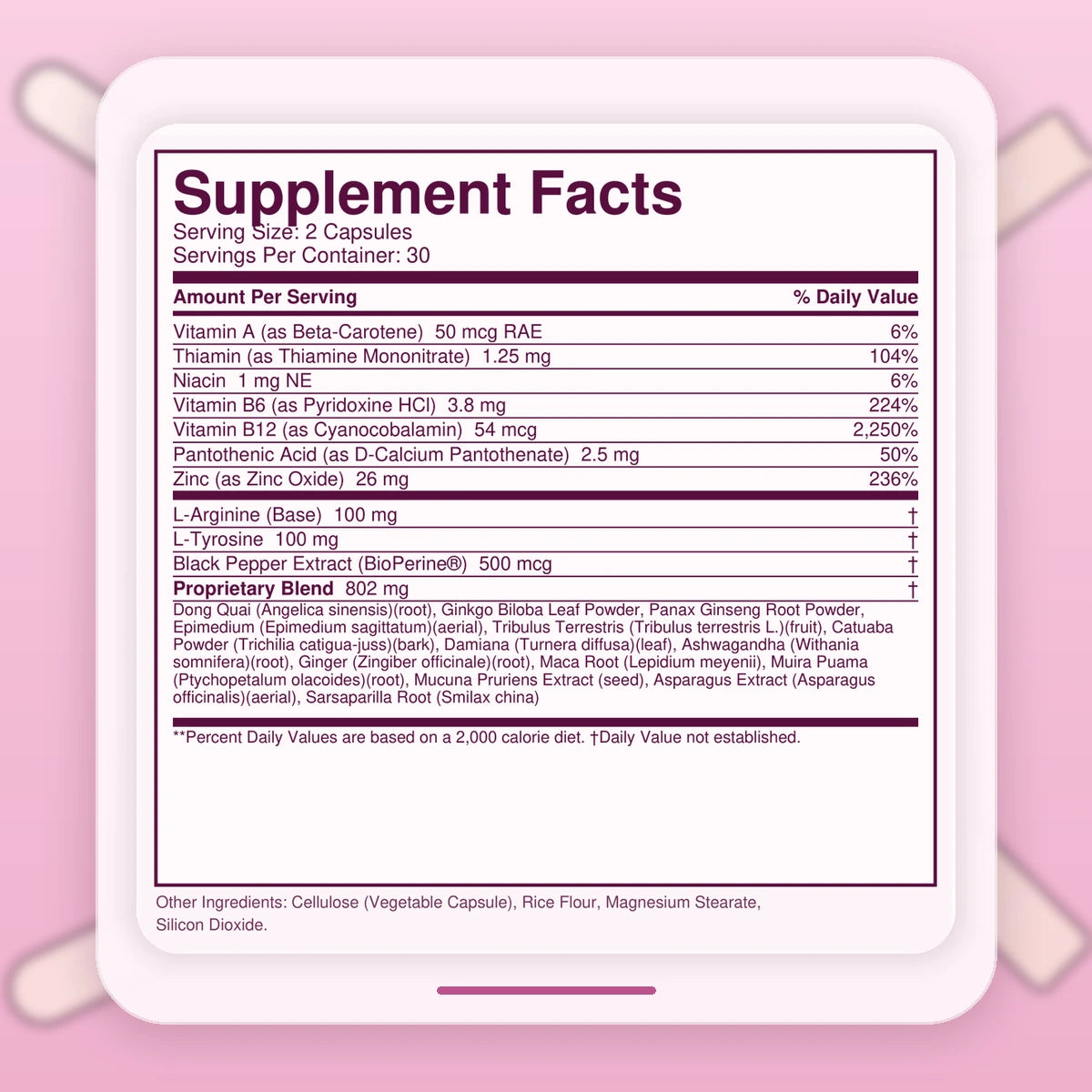 Hormvita Supplement Facts panel